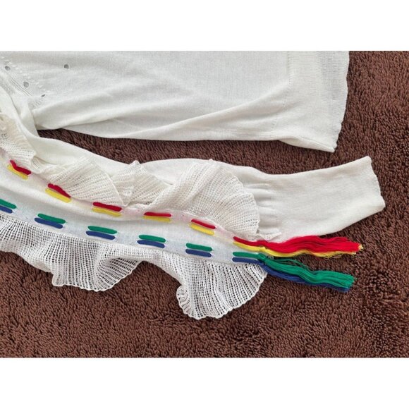 WILDFOX Diez Sweater Women's Size Large Ruffled Lace Up Sleeves White - Picture 4 of 11